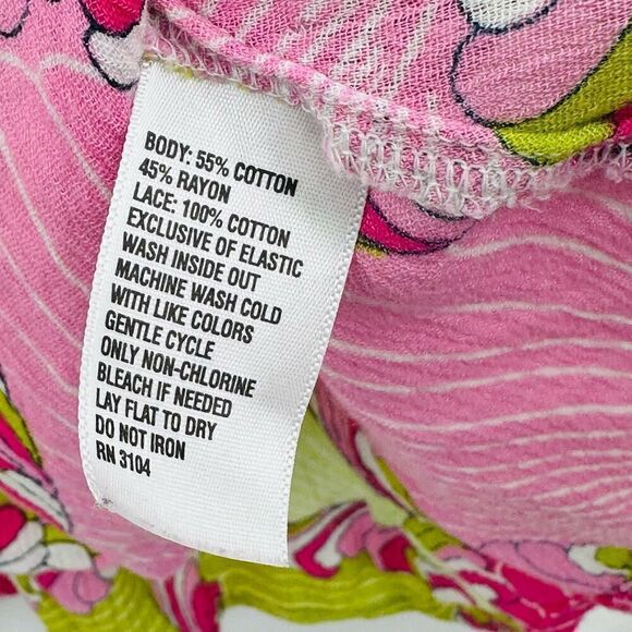 Crown & Ivy Gauzy Pink Lime Green Boho Tunic Top Eyelet Trim Womens Large Flowy - Picture 7 of 8